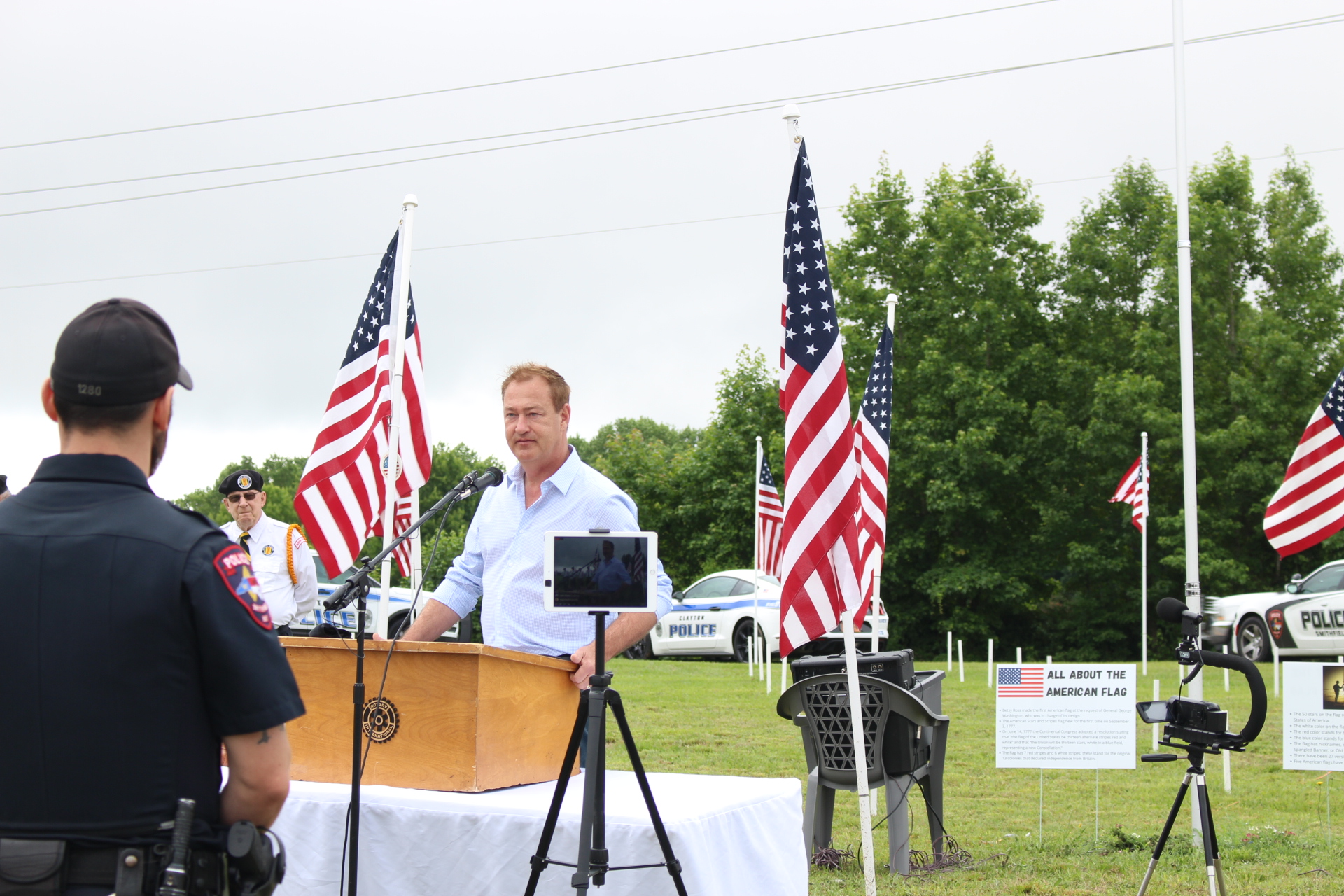 Town of Clayton Mayor Jody McLeod speaks at Opening Ceremonies of JoCo Flags for Heroes 2021