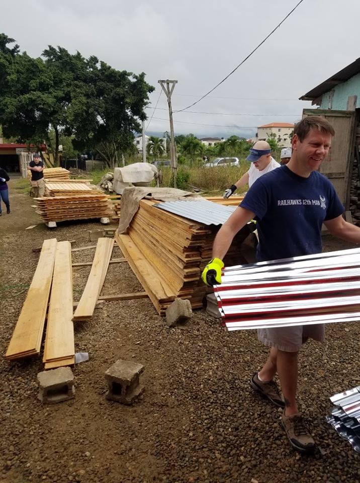 Clayton Rotarian, Charles Marcom, working on the 2018 latrine project