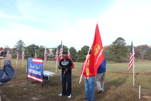 Veterans of the U.S. Marines talked about their experiences before planting the Marines flag at Veterans Day Tribute, November 12, 2021.