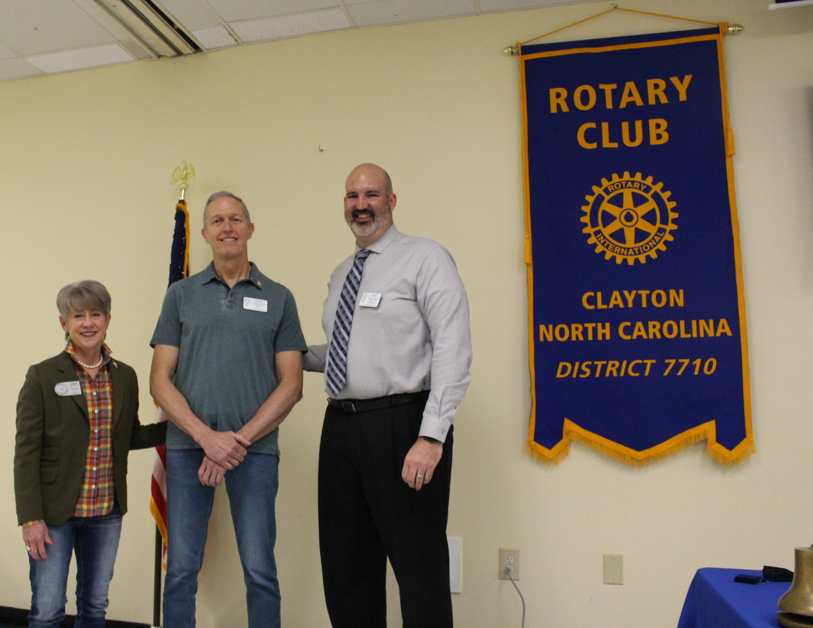(L) to (R): Club President Tara Abernathy, Tommy Dinardo PHF +4, Rotary Foundation Chair Mike Mullins