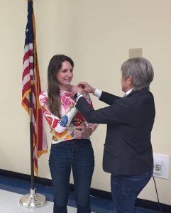 New Member Margaret Kagel gets her Rotary pin